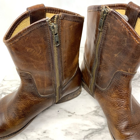 Frye Melissa Short Brown Leather Booties 6 Classic Equestrian Moto Bohemian - Picture 8 of 14